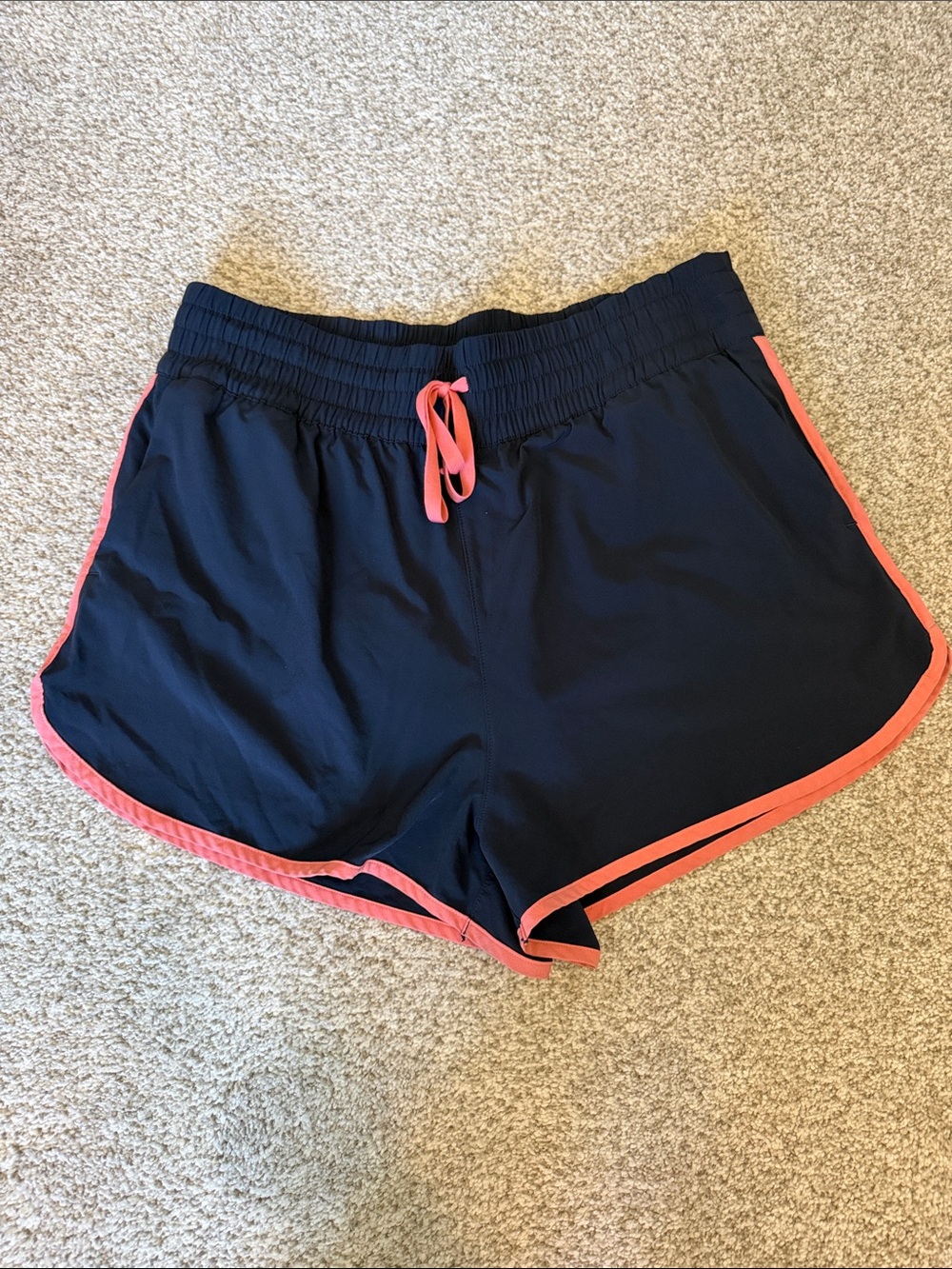 Athleta Navy and Coral High Rise Weekender Run Shorts